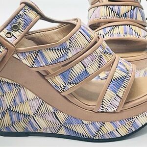 Jessica Bennett Wedge Sandals Size 8 Purple Tan High Heeled Wedge Strapped